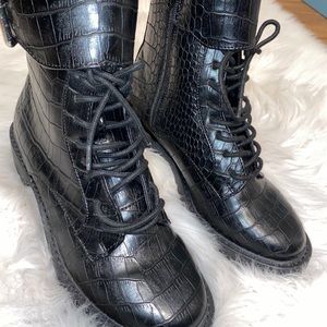 a new day Black Croc-Embossed Combat Boots